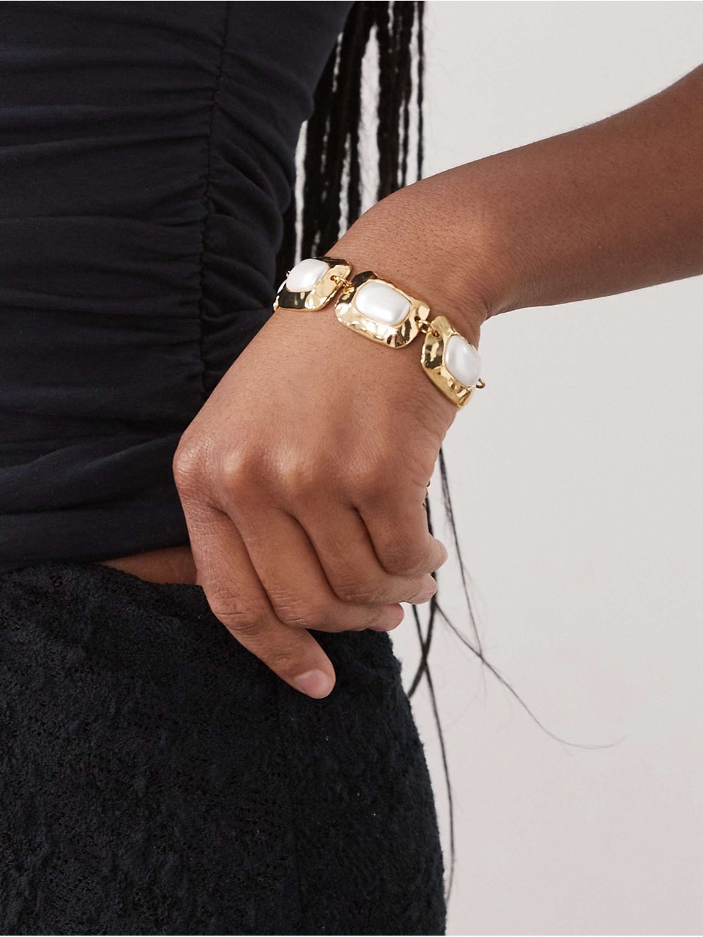 NWT Altar’d State Vintage Hammered Gold and Pearl Statement Bracelet
